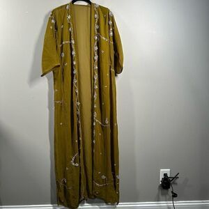 Festival sequins bejeweled open front floor length duster cardigan chiffon jacke